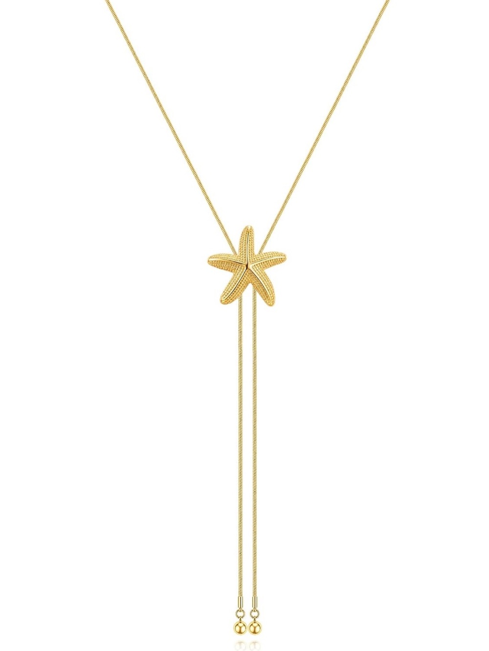 Gold Starfish Shell Beach Long Lariat Y Necklace